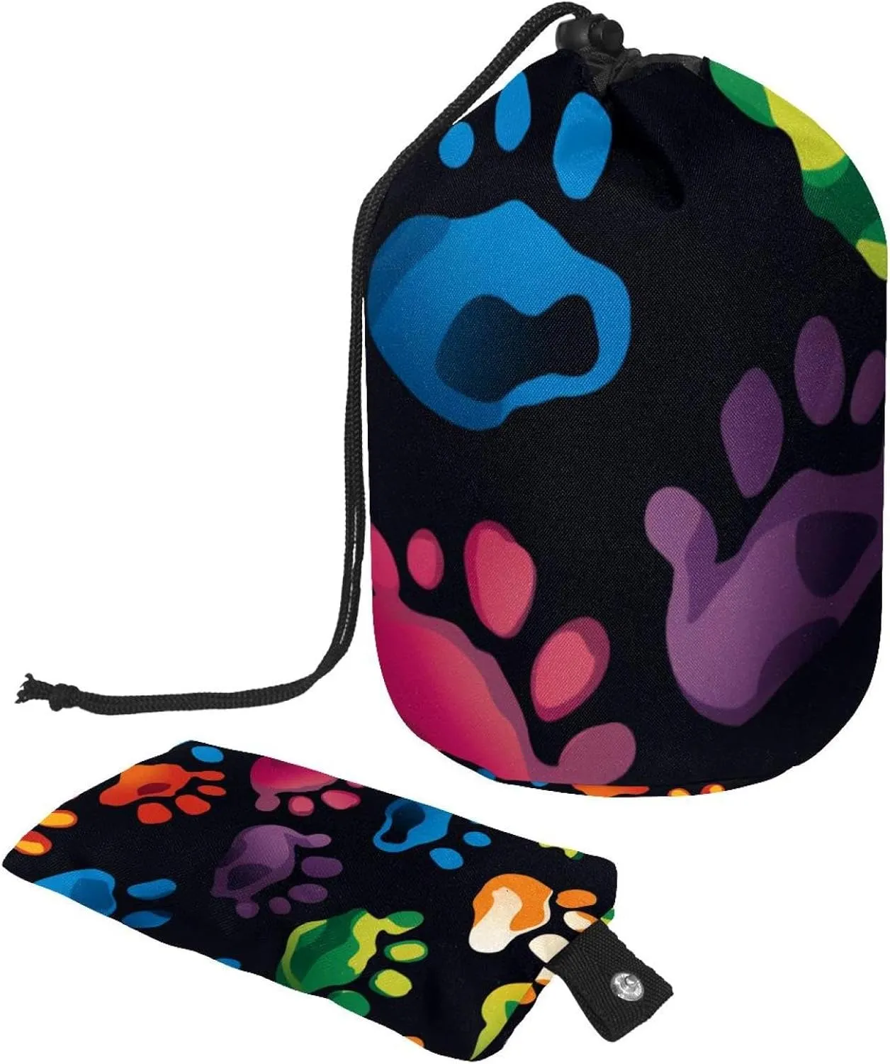 Cute Cartoon Cat Dog Paw Travel Cosmetic Bags Makeup Bag for Women, Foldable Drawstring Travel Cosmetic Bags, Portable Toiletry Bucket Bag