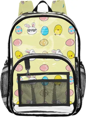 Cute Easter Bunnies Eggs Yellow Clear Backpack Women Cute Kids Backpack Boys Girls Large Plastic Approved Bag