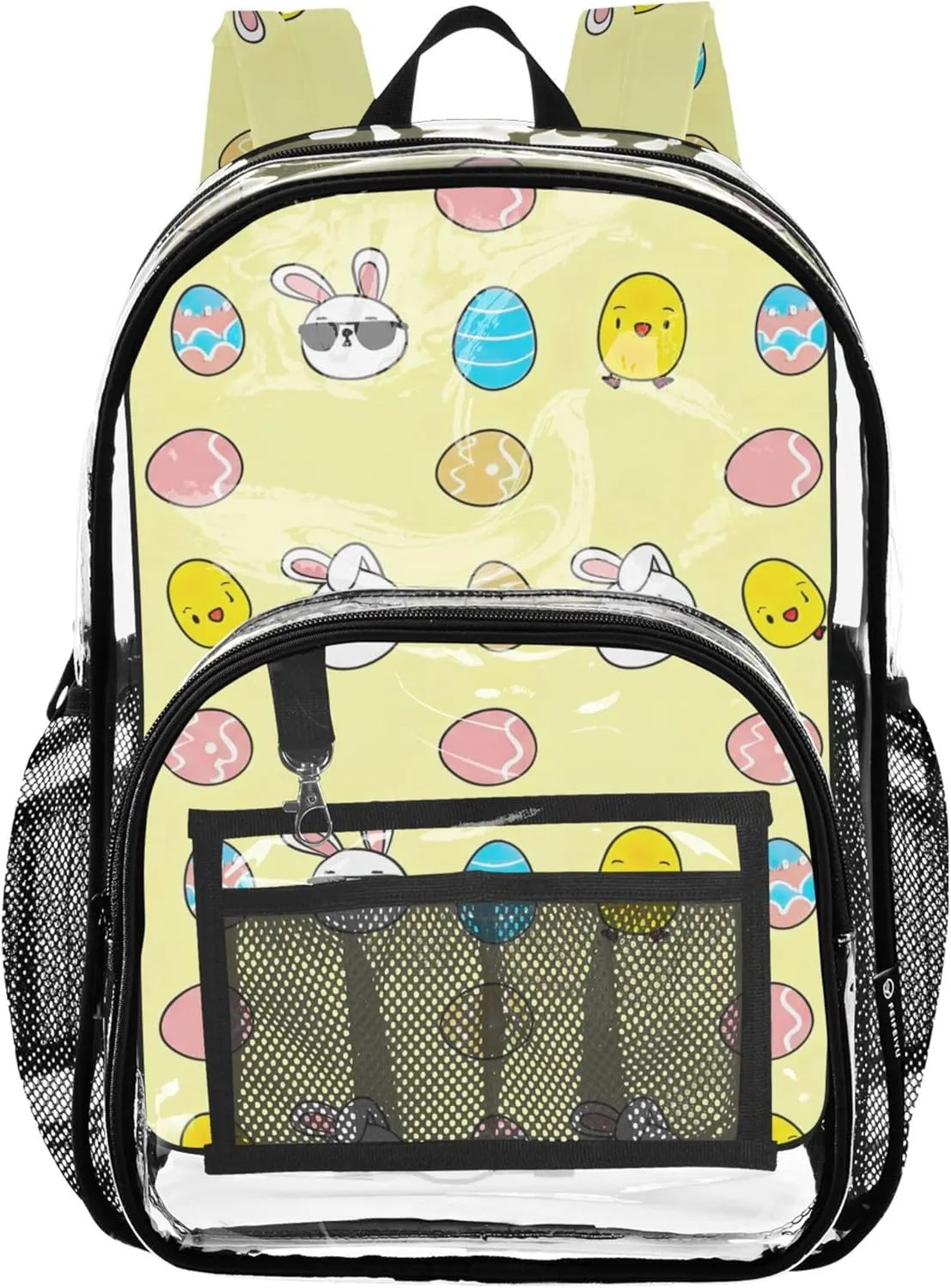 Cute Easter Bunnies Eggs Yellow Clear Backpack Women Cute Kids Backpack Boys Girls Large Plastic Approved Bag