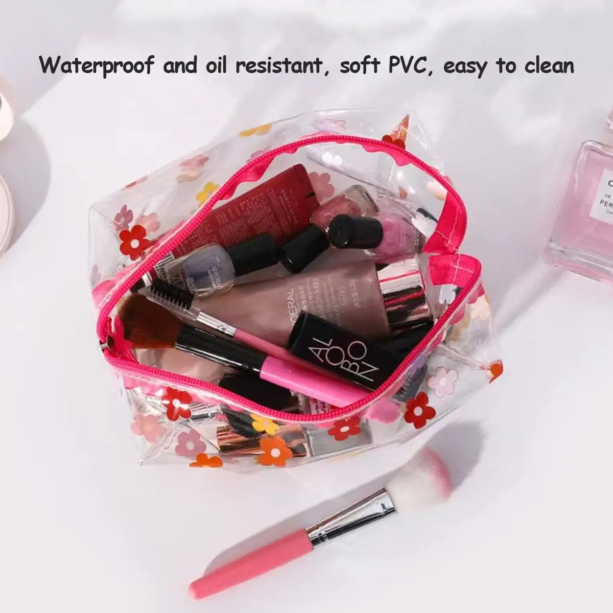 Cute Makeup Bag - Transparent, Waterproof, Large Capacity Toiletries Storage - Daisy