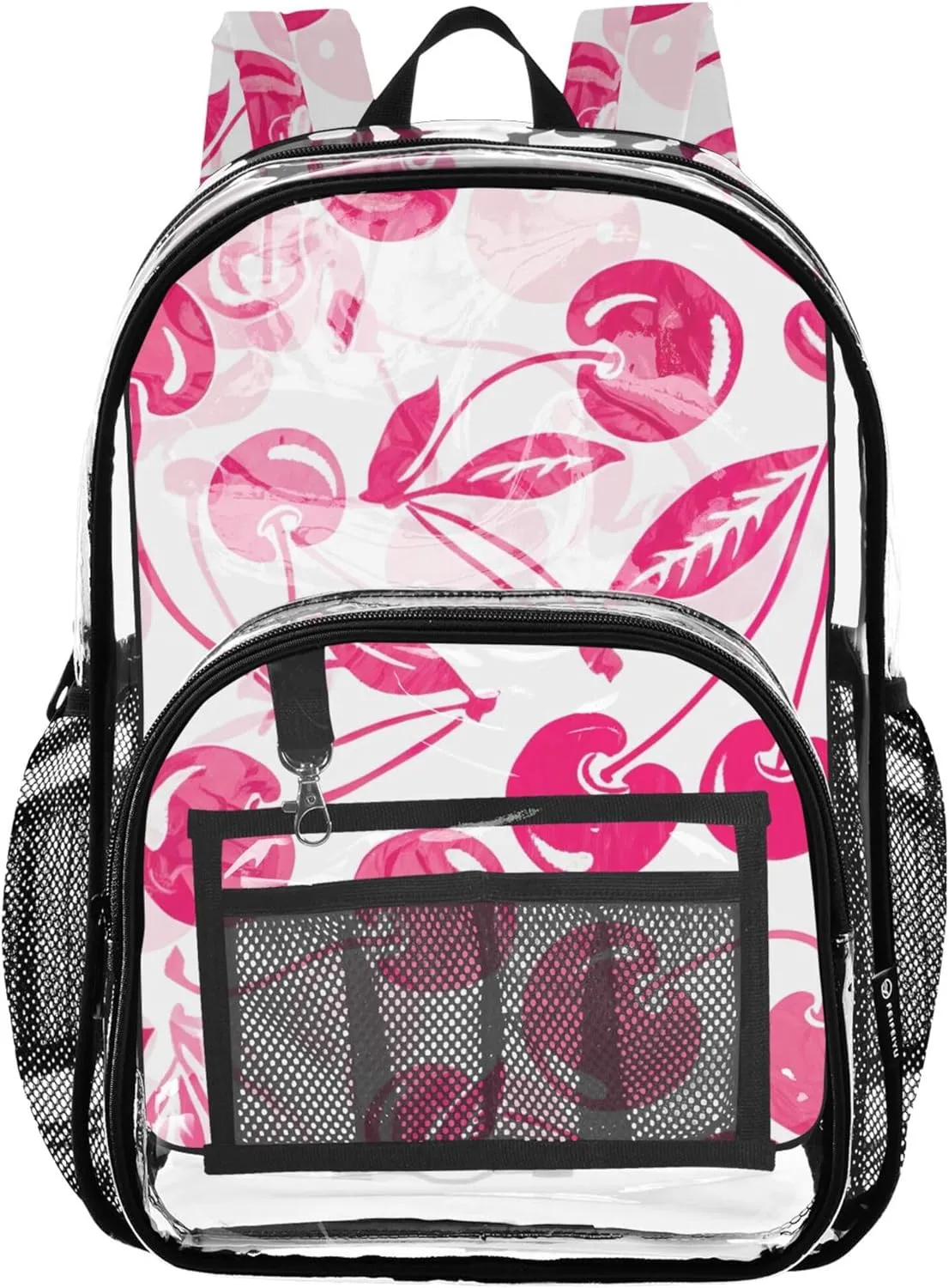 Cute Pink Cherry White Travel Clear Backpack Floral Boys Backpacks for Girls Plastic Transparent Bookbag