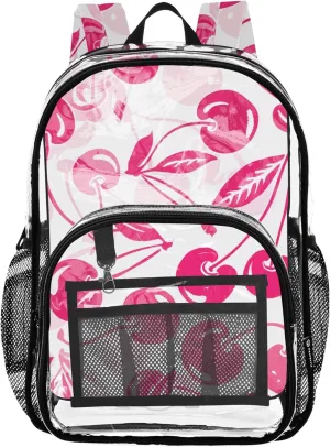Cute Pink Cherry White Travel Clear Backpack Floral Boys Backpacks for Girls Plastic Transparent Bookbag