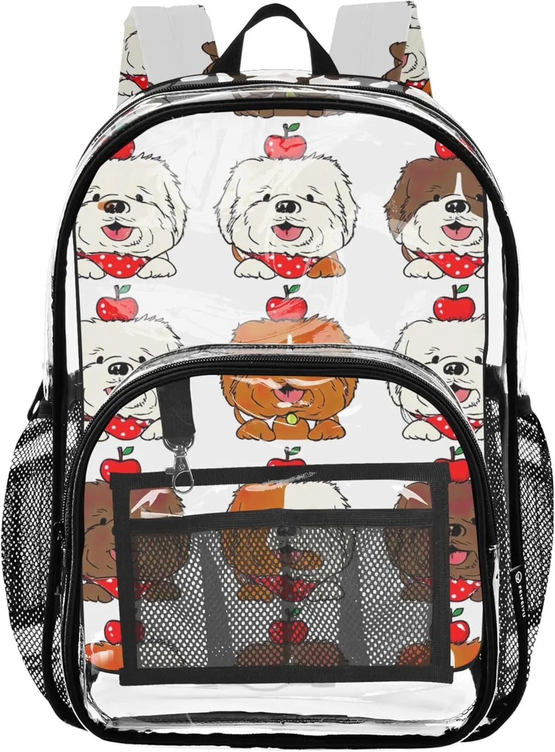 Cute Pug Dog Funny Travel Clear Bags for Women Girls Backpack Kids Boys Plastic Transparent Bookbag