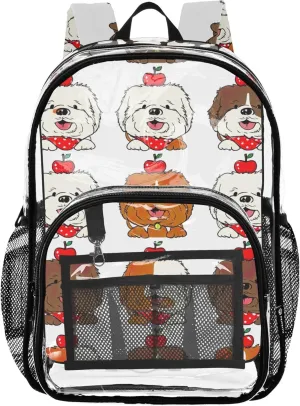 Cute Pug Dog Funny Travel Clear Bags for Women Girls Backpack Kids Boys Plastic Transparent Bookbag