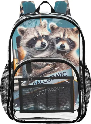 Cute Raccoon Titanic Print Clear Bag for Women Travel Kids Backpack for Girls School Clear Plastic Bag Pvc