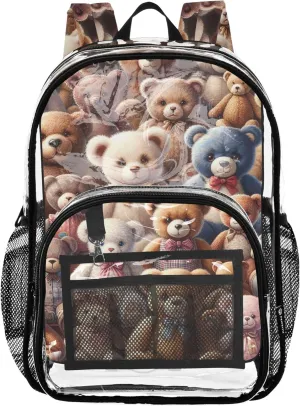Cute Teddy Bears Clear Bag for Women Travel Girls Backpack Kids Boys Large Plastic Approved Bag