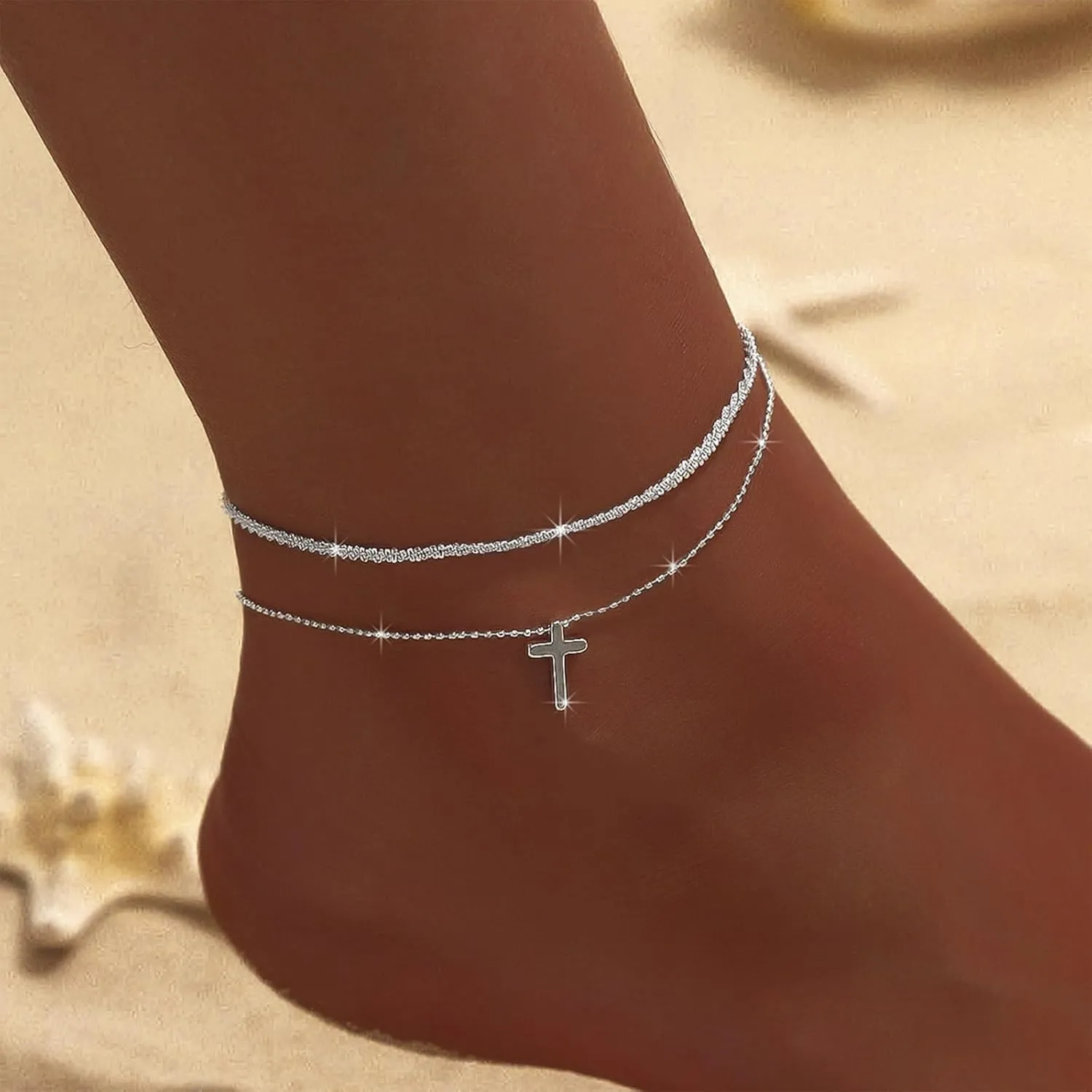 Dainty Silver Anklets for Women Waterproof Layered Ankle Bracelets for Women Adjustable Beach Anklets for Women Summer Foot Bracelets Jewelry
