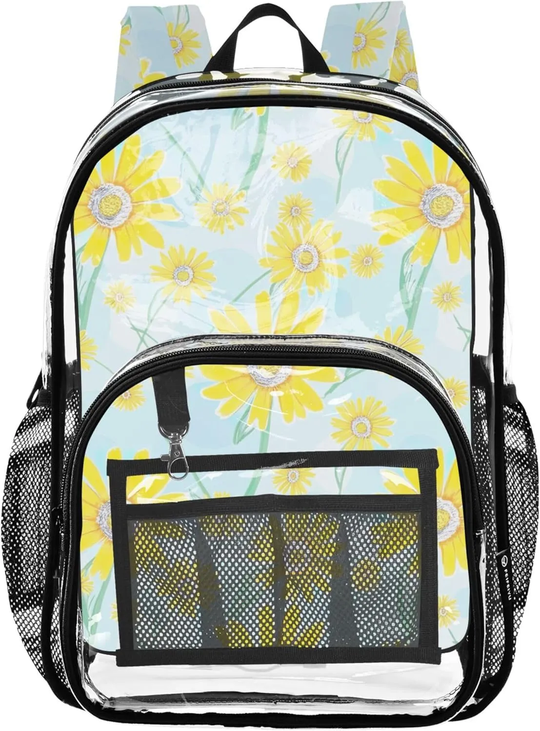 Daisy Yellow Flowers Women Clear Backpack Cute Kids Backpack for Girls Large Plastic Approved Bag