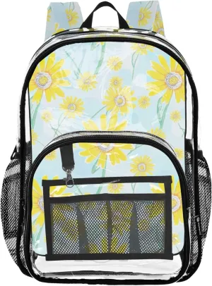 Daisy Yellow Flowers Women Clear Backpack Cute Kids Backpack for Girls Large Plastic Approved Bag