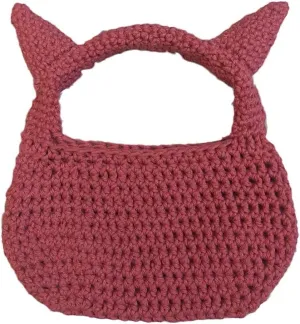 Devil Horn Knit Bucket Hat/Bag Womens Trendy Lightweight Outdoor Hat Summer Beach Vacation Sun Cap Headwear, Red Bag, 5 1/8-5 3/8