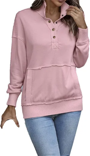 DGHM-JLMY Women's Button Fashion Street Sweater Long Sleeve Oversized Hooded Sweatshirt With Pockets Henley Hoodies Pullover