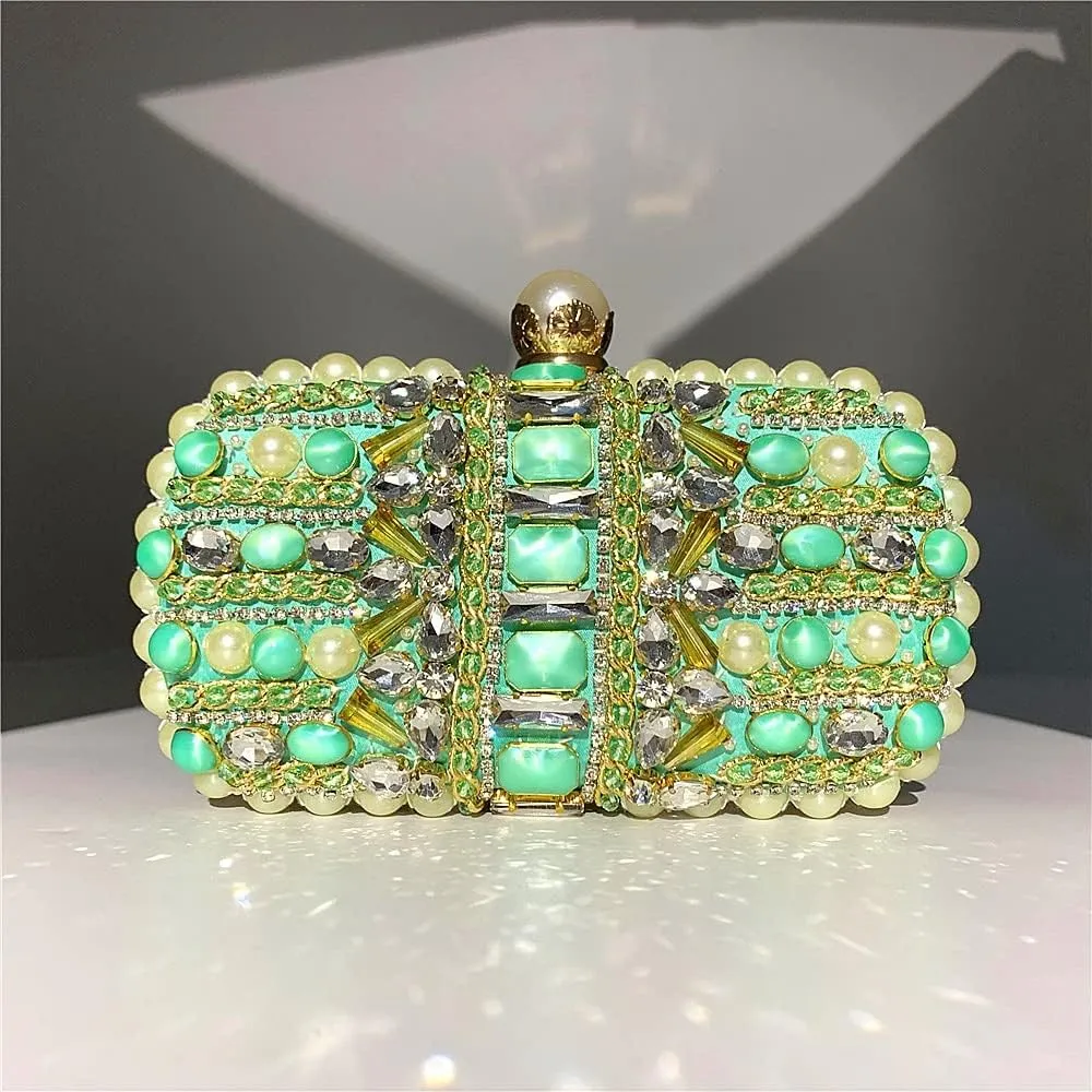 Diamond Clutch Bags for Women Pearl Beading Handbag Bling Green Rhinestone Women's Evening Bags Wedding