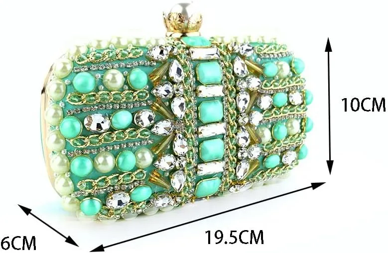 Diamond Clutch Bags for Women Pearl Beading Handbag Bling Green Rhinestone Women's Evening Bags Wedding