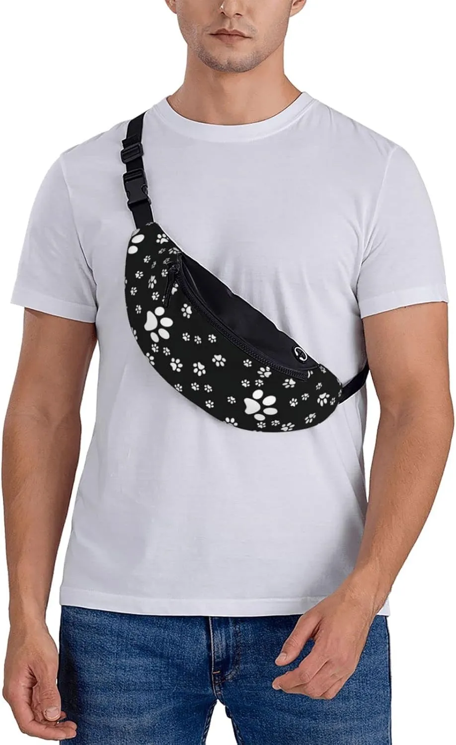 Dog Paw Print Fanny Pack for Women Men,Fashion Waist Pack Belt Bag Crossbody Bag for Traveling Casual Running Cycling
