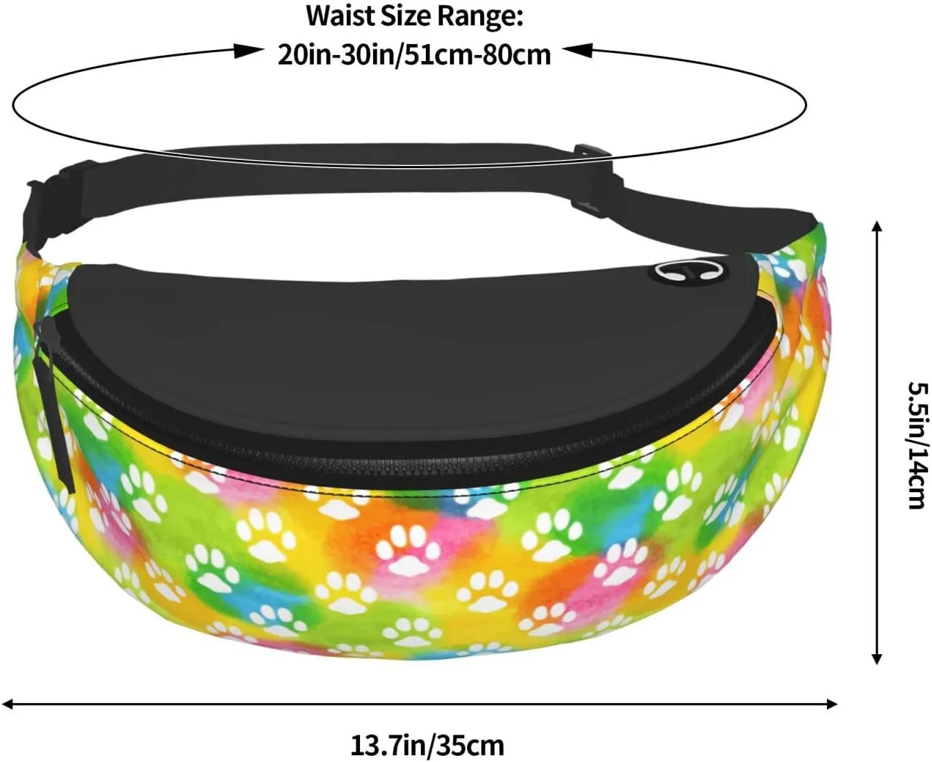 Dog Paw Print Fanny Pack for Women Men,Fashion Waist Pack Belt Bag Crossbody Bag for Traveling Casual Running Cycling