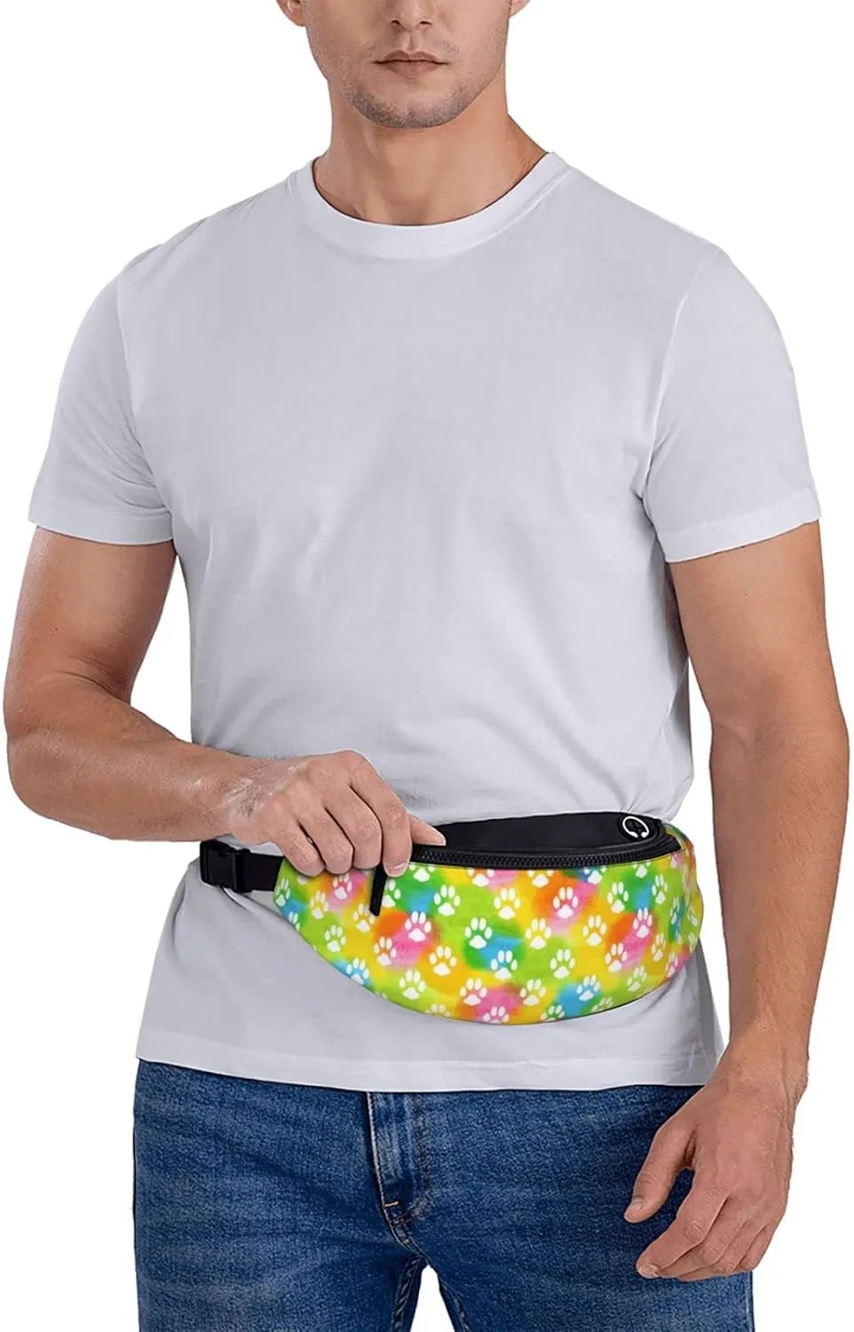 Dog Paw Print Fanny Pack for Women Men,Fashion Waist Pack Belt Bag Crossbody Bag for Traveling Casual Running Cycling