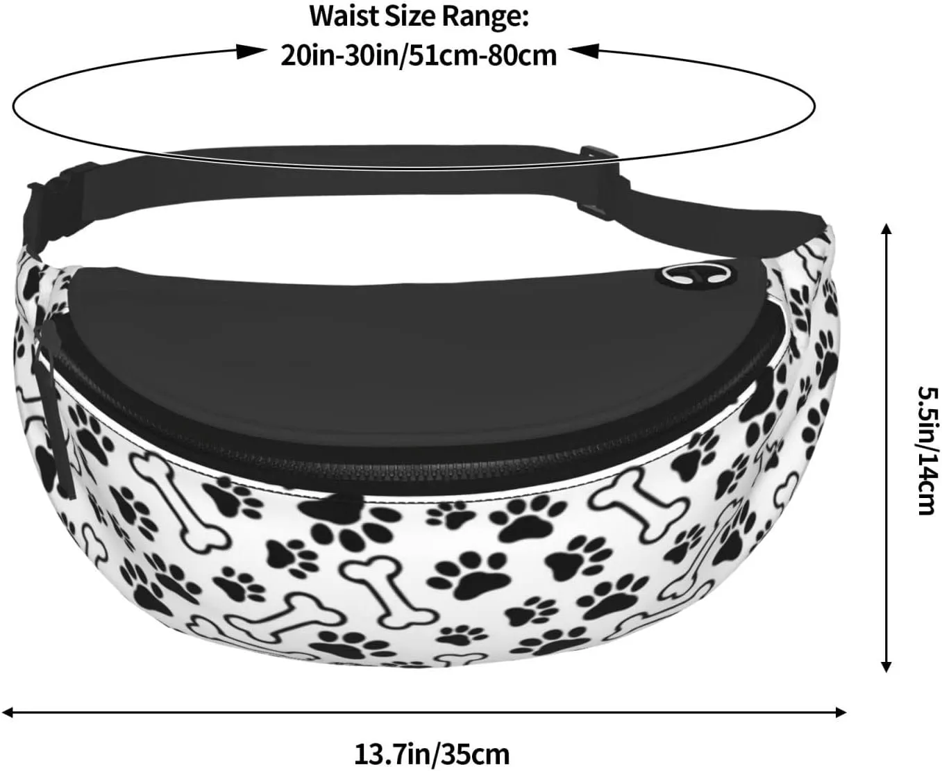 Dog Paw Print Fanny Pack for Women Men,Fashion Waist Pack Belt Bag Crossbody Bag for Traveling Casual Running Cycling