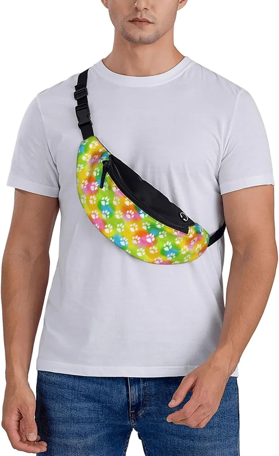 Dog Paw Print Fanny Pack for Women Men,Fashion Waist Pack Belt Bag Crossbody Bag for Traveling Casual Running Cycling