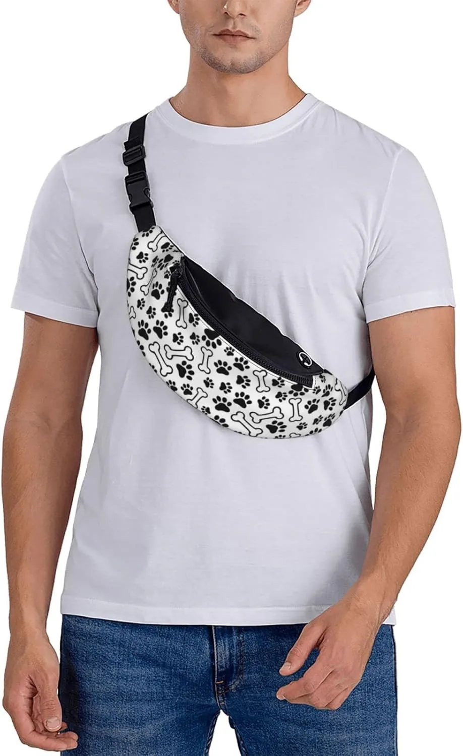 Dog Paw Print Fanny Pack for Women Men,Fashion Waist Pack Belt Bag Crossbody Bag for Traveling Casual Running Cycling