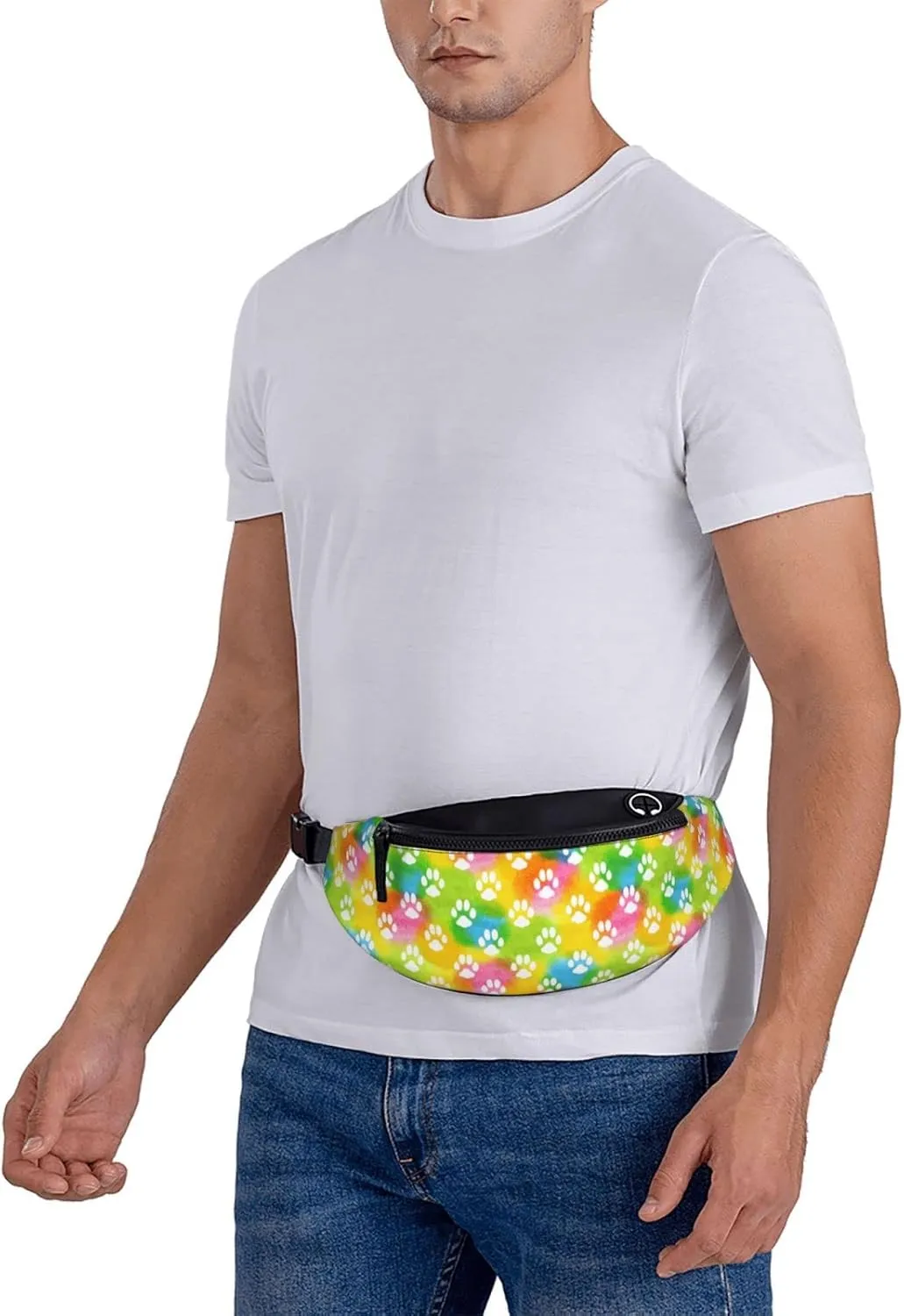 Dog Paw Print Fanny Pack for Women Men,Fashion Waist Pack Belt Bag Crossbody Bag for Traveling Casual Running Cycling