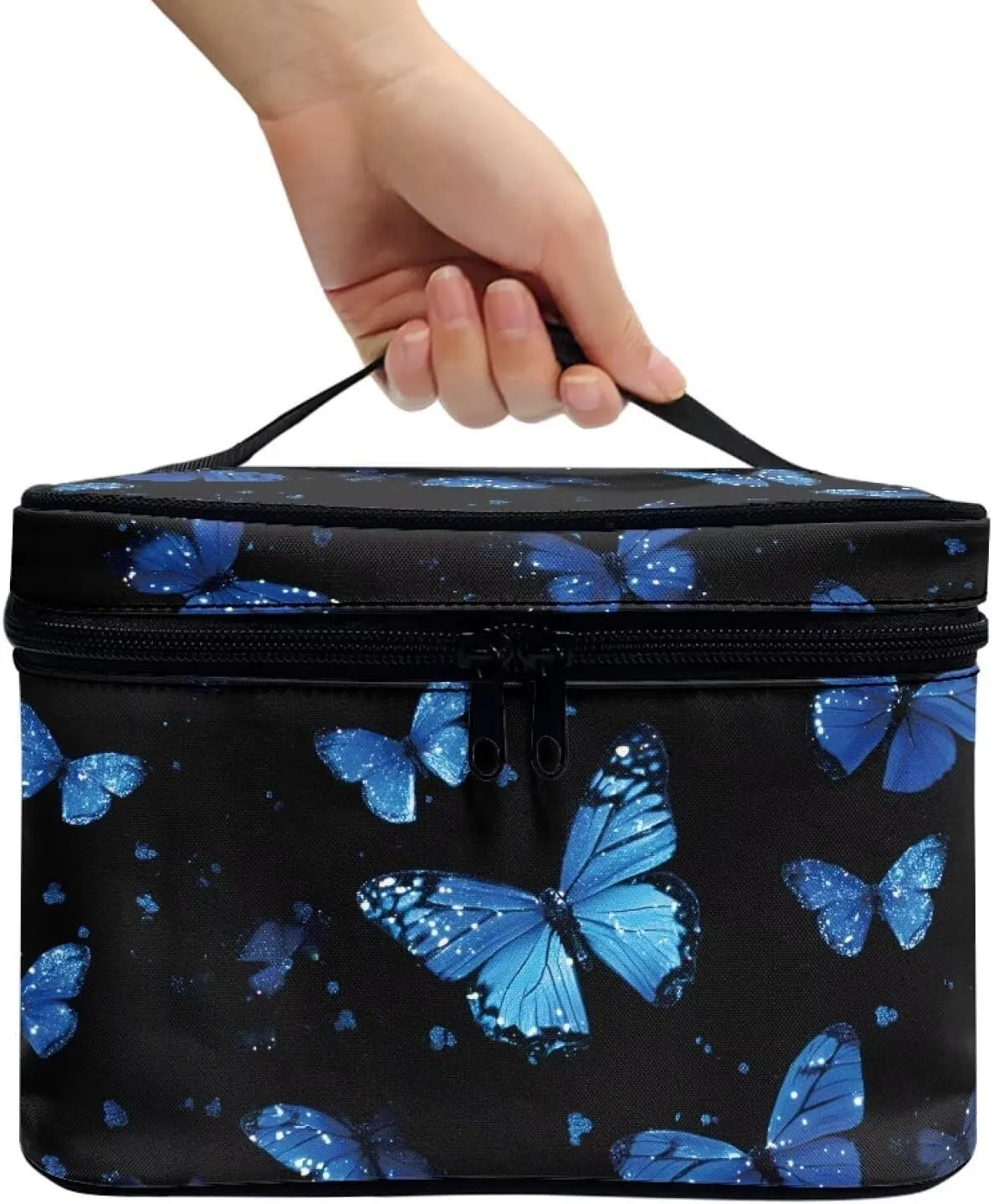 doginthehole Makeup Bag for Women Girls Travel Aesthetic Blue Butterfly Cosmetic Tote Large Make Up Organizer Toiletry Bags