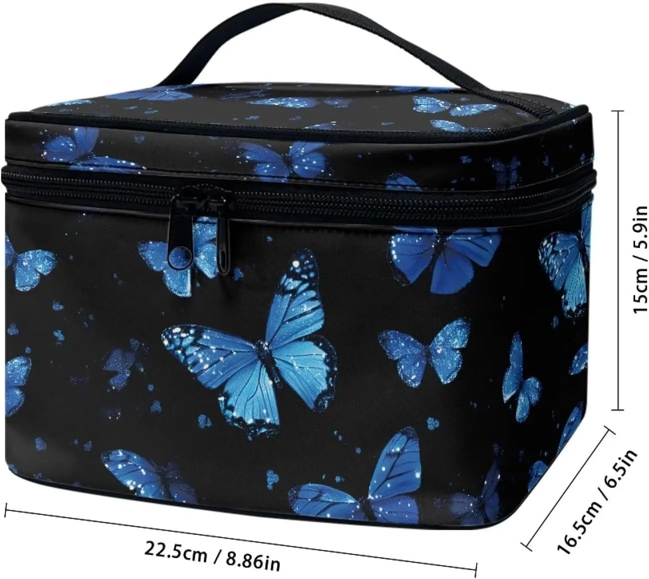 doginthehole Makeup Bag for Women Girls Travel Aesthetic Blue Butterfly Cosmetic Tote Large Make Up Organizer Toiletry Bags