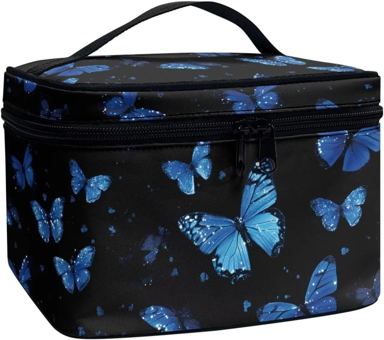 doginthehole Makeup Bag for Women Girls Travel Aesthetic Blue Butterfly Cosmetic Tote Large Make Up Organizer Toiletry Bags