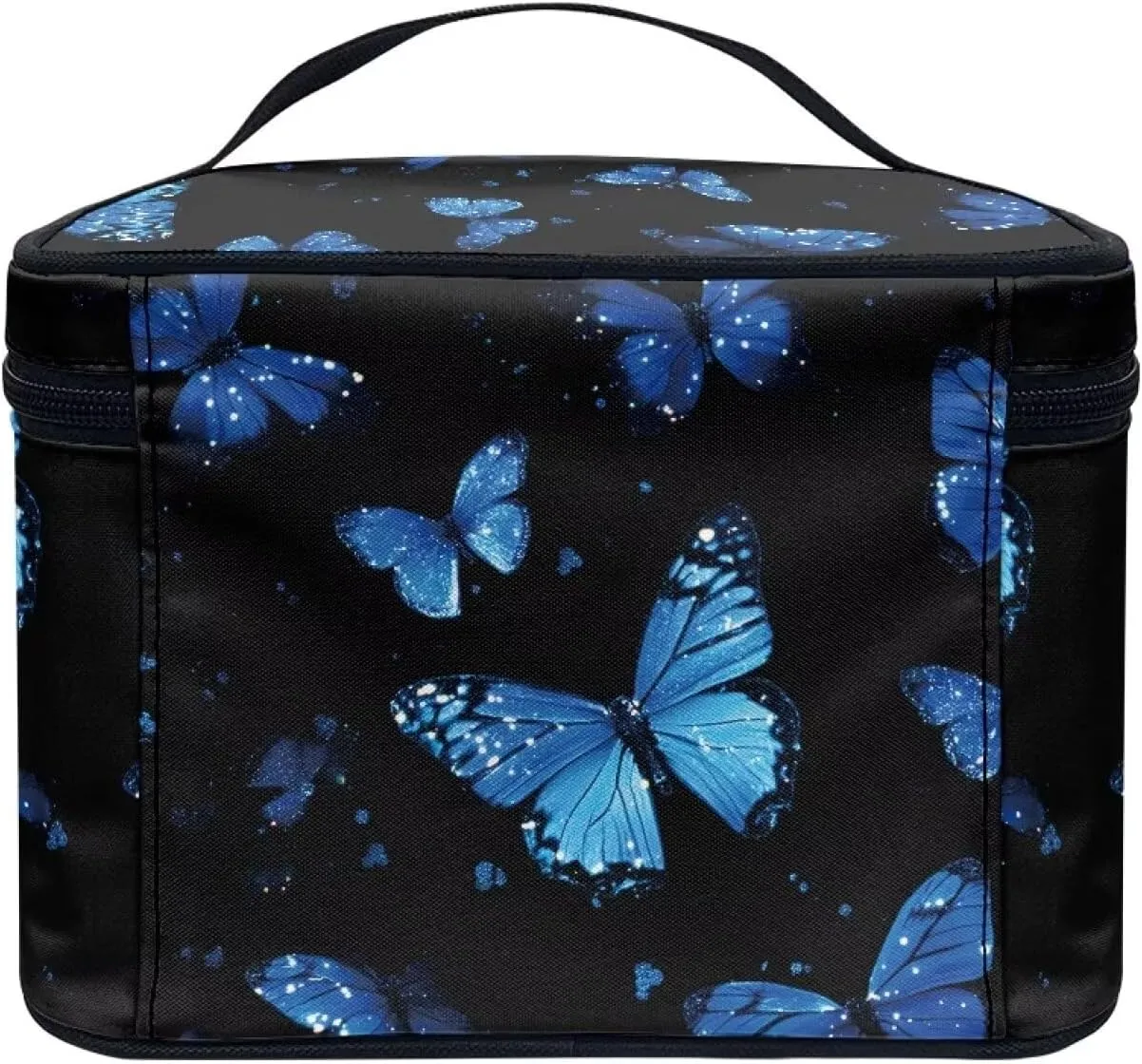 doginthehole Makeup Bag for Women Girls Travel Aesthetic Blue Butterfly Cosmetic Tote Large Make Up Organizer Toiletry Bags