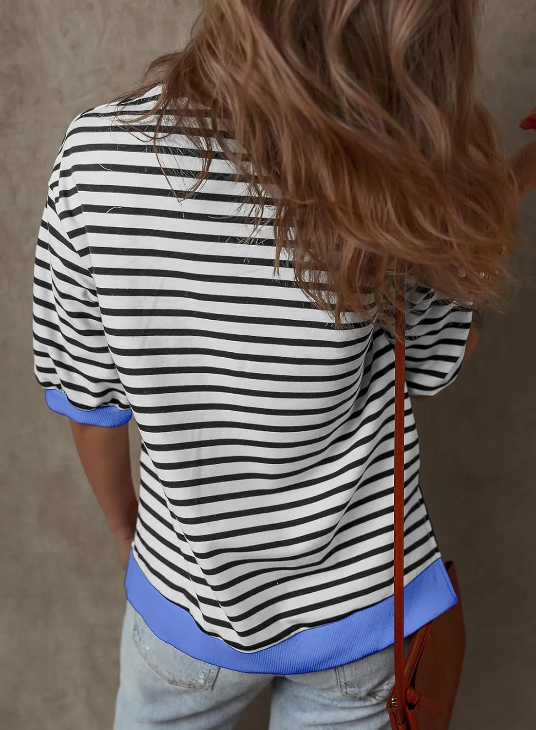 Dokotoo Sweatshirt for Women Fashion Summer Tops Striped Casual Color Block T Shirt Casual Pullover