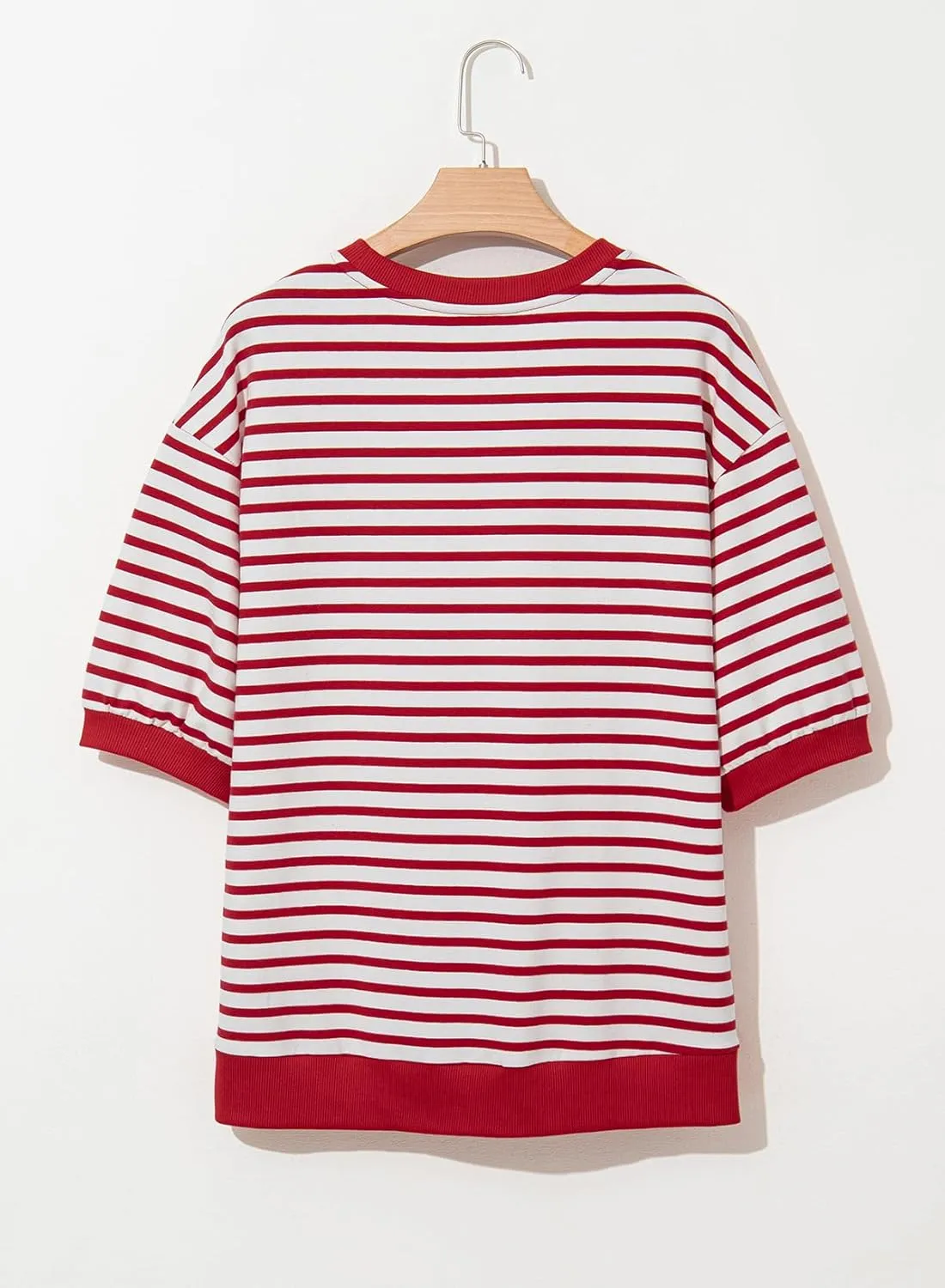 Dokotoo Sweatshirt for Women Fashion Summer Tops Striped Casual Color Block T Shirt Casual Pullover