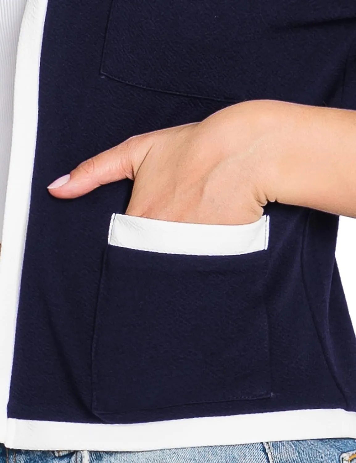 DOUBLJU Casual Open Front Crop Blazers 3/4 Sleeve Round Neck Formal Cropped Jackets for Womens with Plus Size Business Work