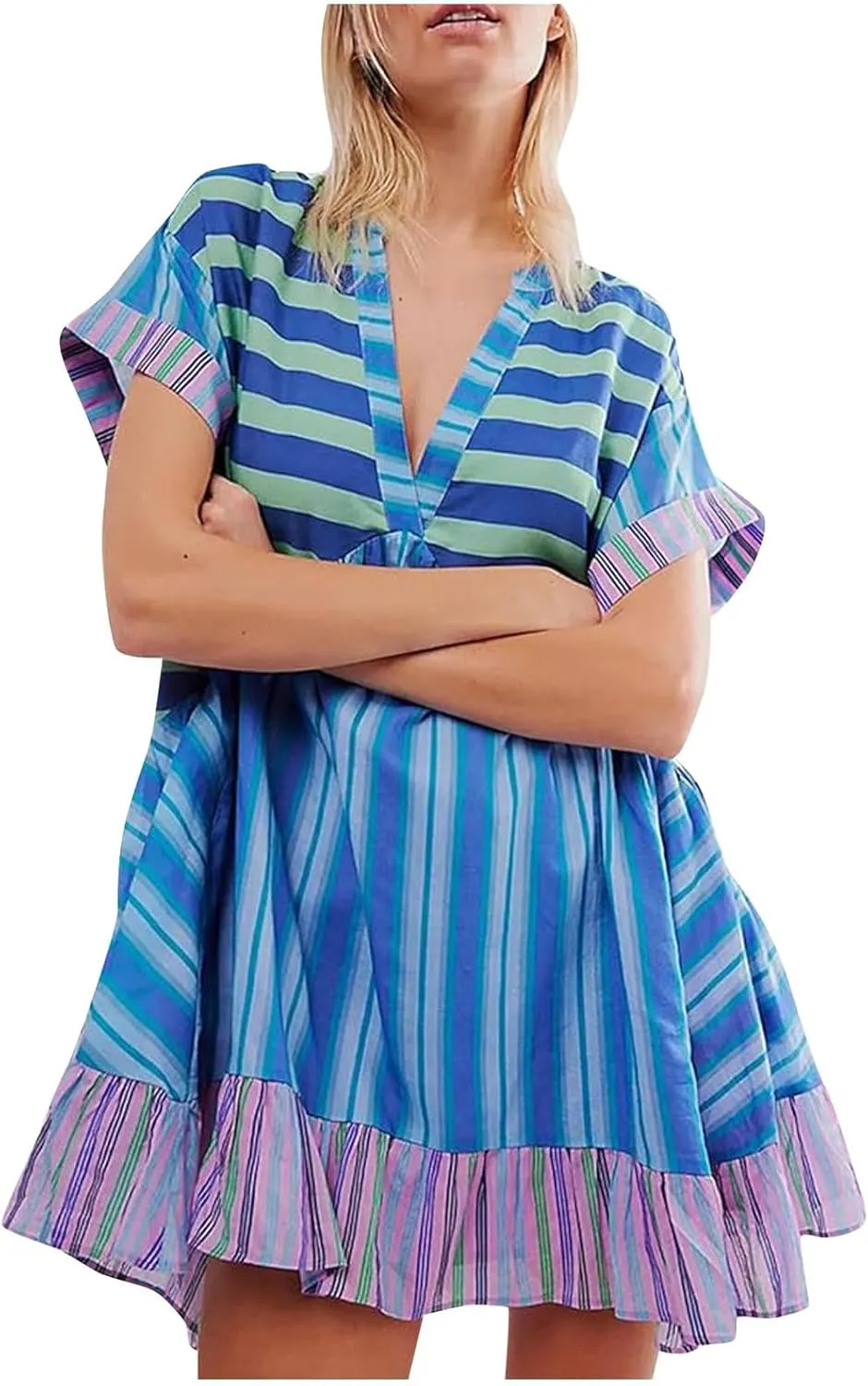 Dresses for Women 2024 Summer Boho Dress Floral Casual Sundresses Sexy V Neck Babydoll Dresses Dress