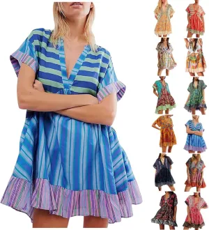 Dresses for Women 2024 Summer Boho Dress Floral Casual Sundresses Sexy V Neck Babydoll Dresses Dress