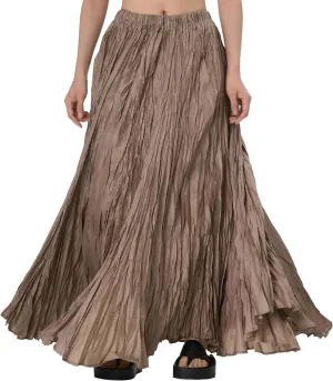 ebossy Women's Wrinkled Long Skirt High Elastic Waist Pleated Full Length Swing Skirts