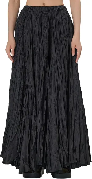 ebossy Women's Wrinkled Long Skirt High Elastic Waist Pleated Full Length Swing Skirts