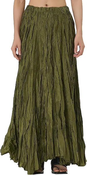 ebossy Women's Wrinkled Long Skirt High Elastic Waist Pleated Full Length Swing Skirts
