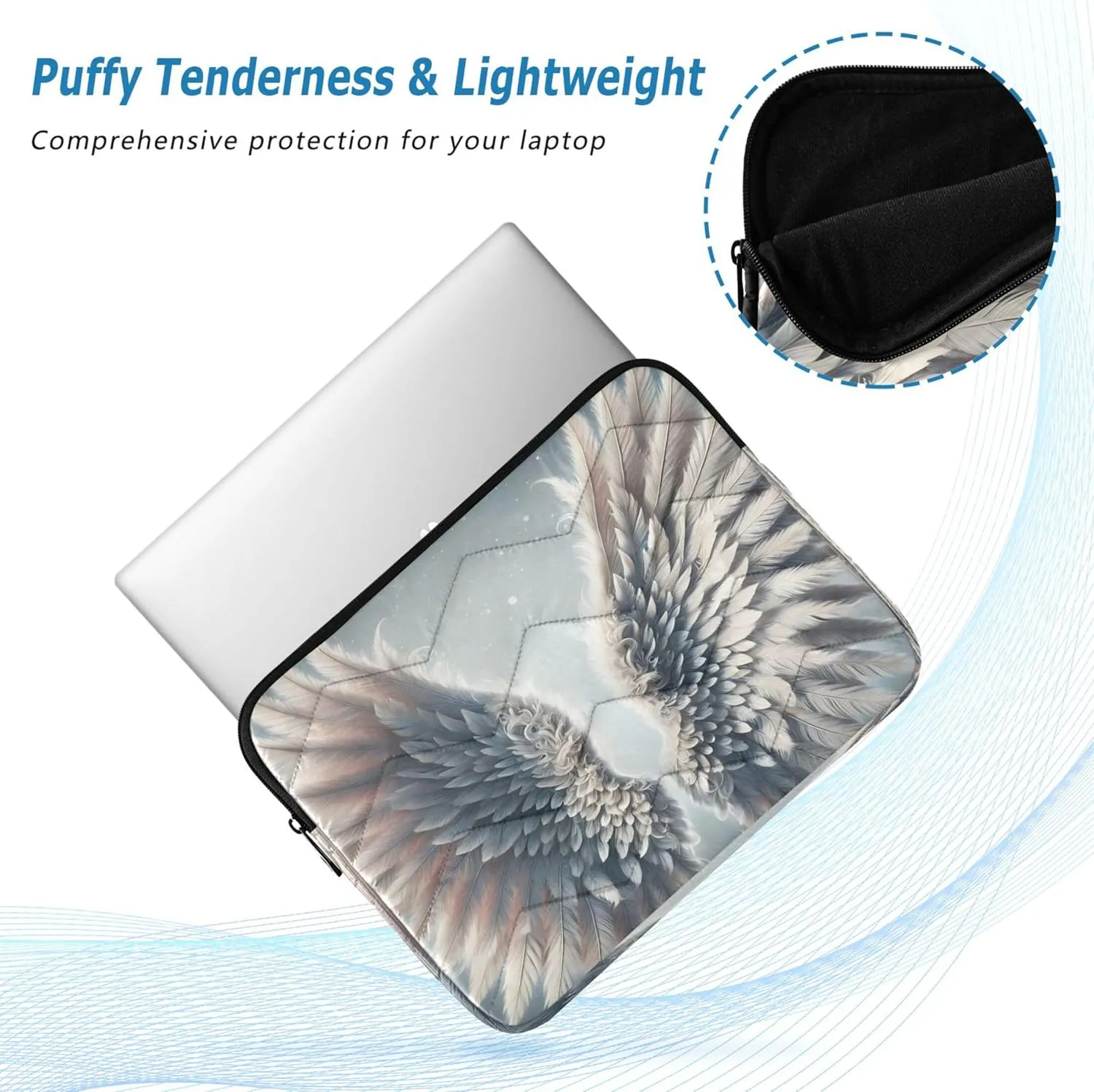 Elegant White Wings Gray Laptop Sleeve, 13-13.3 Inch Laptop Bags for Women, Teacher Bags