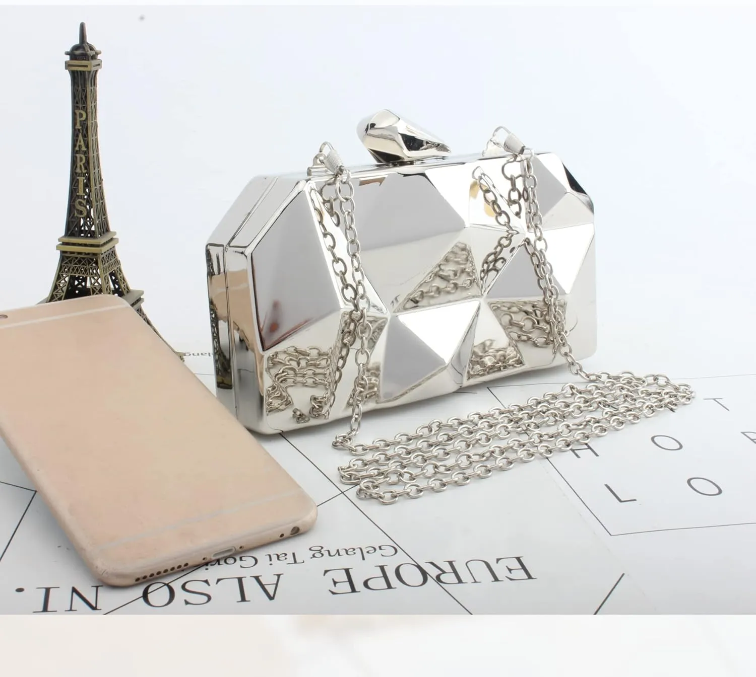 Emprier Womens Geometric Metal Evening Clutch Purse Fashion Small Evening Shoulder Bags Box Clutch Bags