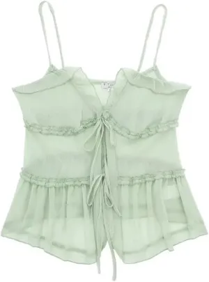 ERFMFKL Women Solid Ruffle Tank Top Translucent Front Tie Cropped Top Summer Sweet Off Shoulder Camisole