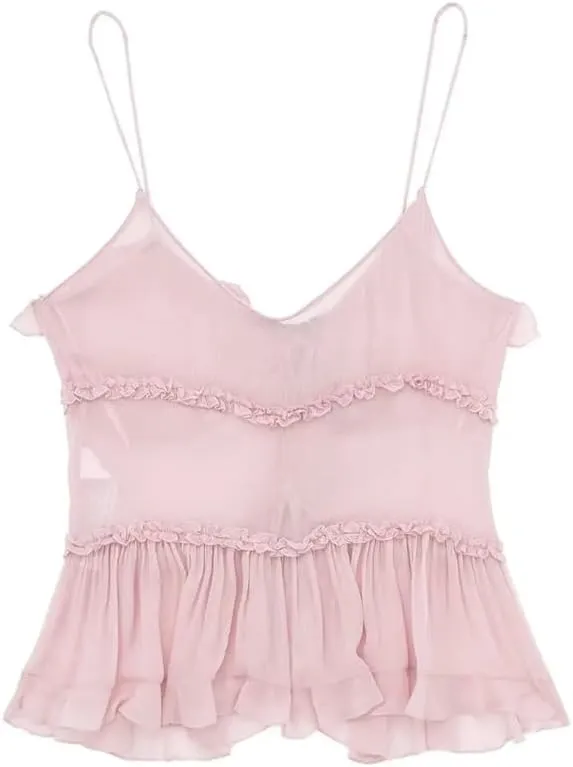 ERFMFKL Women Solid Ruffle Tank Top Translucent Front Tie Cropped Top Summer Sweet Off Shoulder Camisole