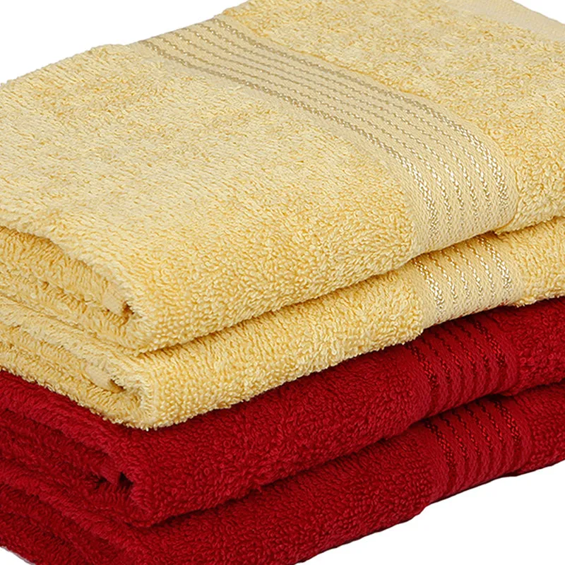 Eva Quick Dry Hand Towel (Yellow & Red) - Set Of Four