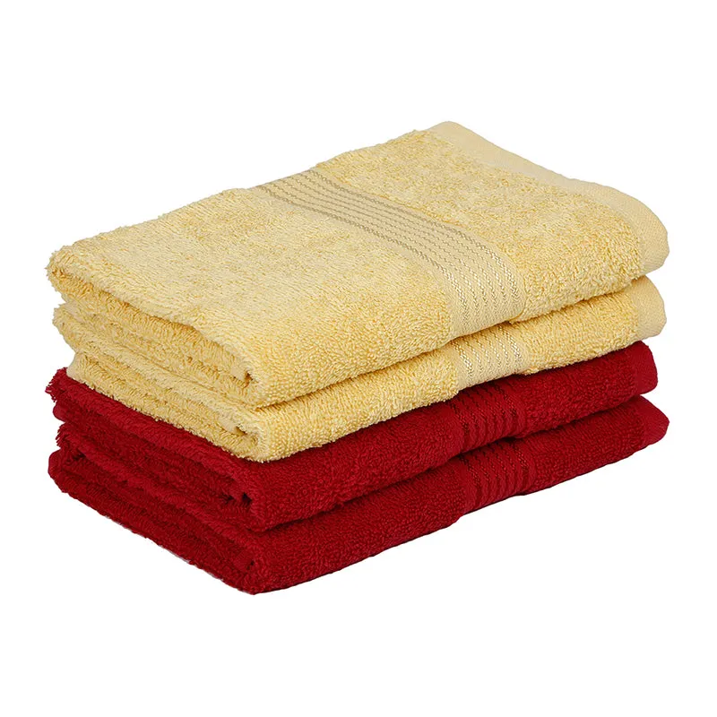 Eva Quick Dry Hand Towel (Yellow & Red) - Set Of Four