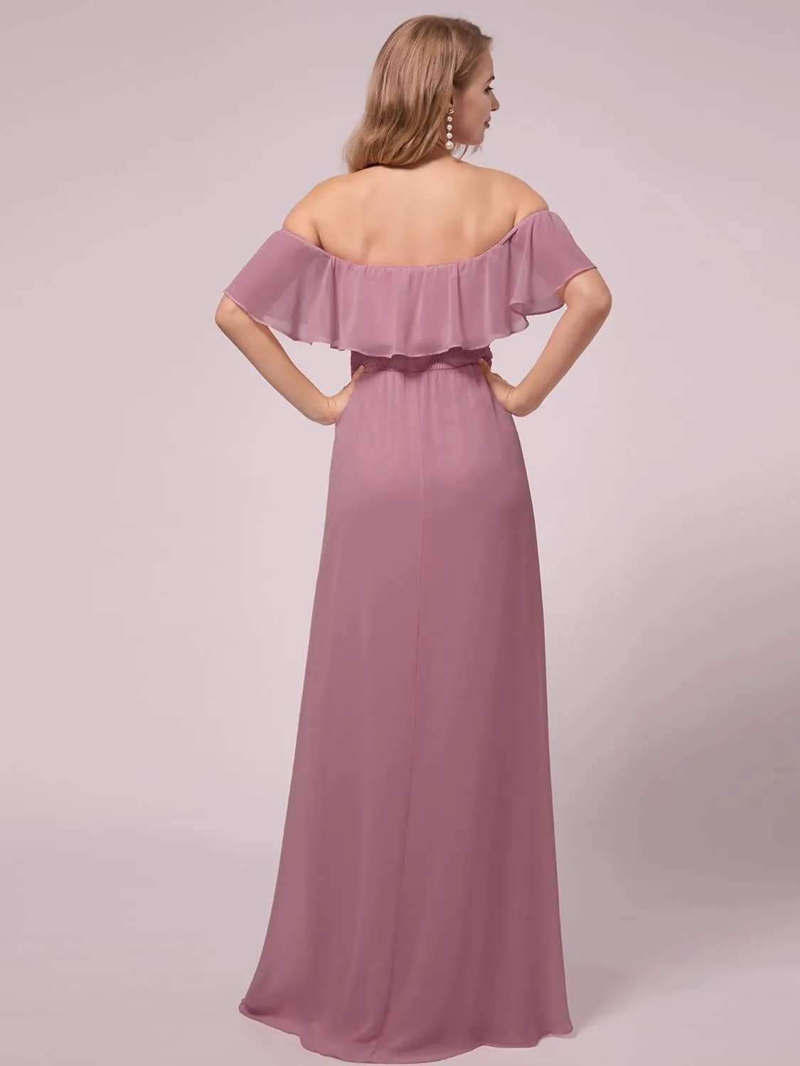 Ever-Pretty Womens Off-Shoulder Side Slit Long Chiffon Ruffle Pregnancy Party Dress Maternity Photography Dresses 0969-EY