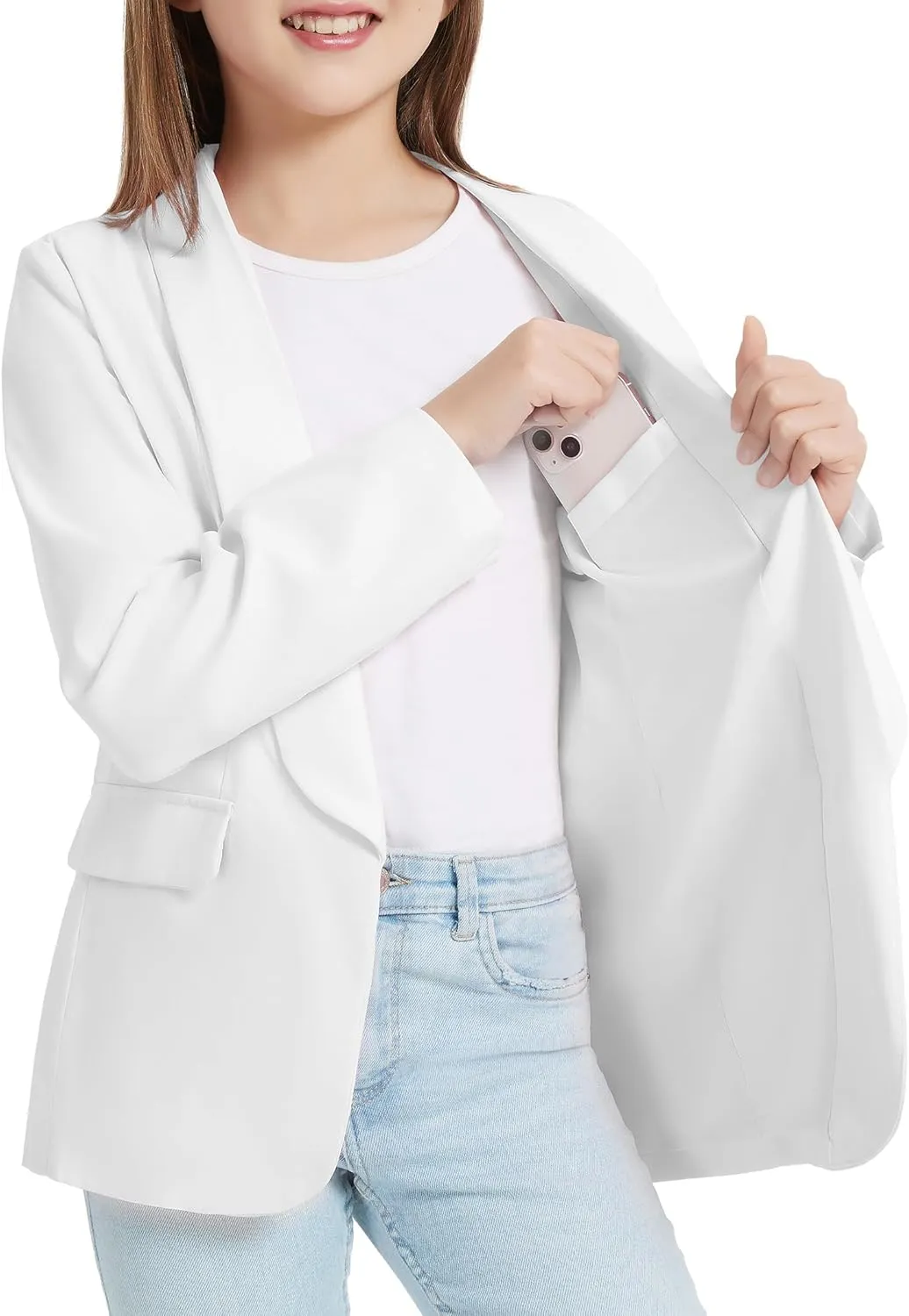 EXARUS Girls Blazer Long Sleeve Shawl Collar Formal Blazers Suit Jacket Open Front Inner Pocket for Kids Size 6-12 Year