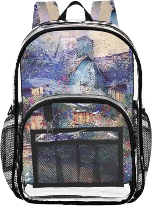 Fairyland Painting Cottage Women Clear Backpack Cute Girls Backpack for Kids Approved Transparent Bag