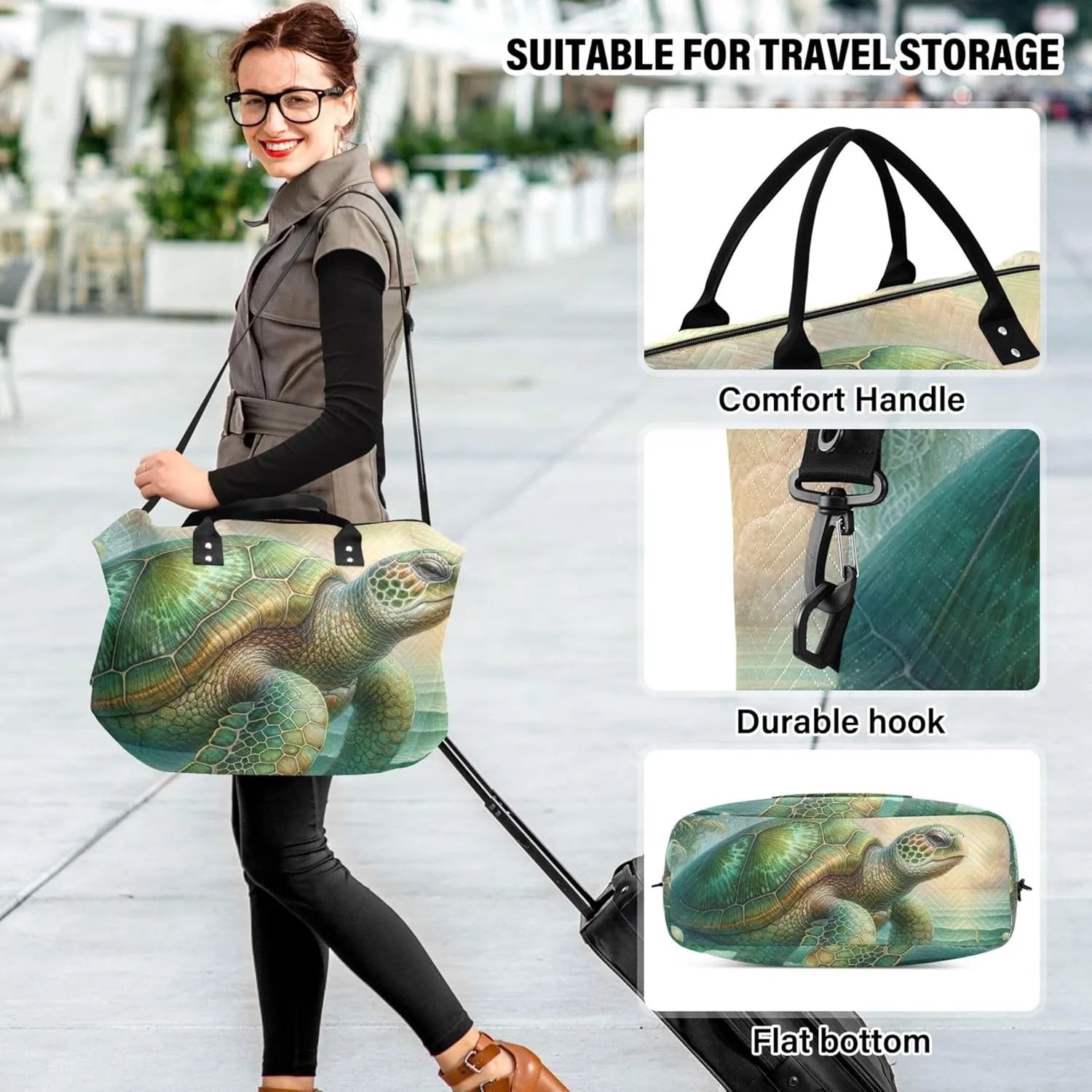 Fantasy Vintage Sea Turtle Art Travel Duffel Bag Toiletry Bags Set of 2, Animals Gym Bags Tote Carry on Bags for Airplanes