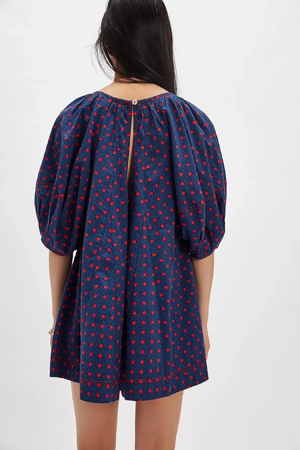 Faretumiya Women Puff Sleeve Mini Babydoll Dress Square Neck Flowy Ruffle A Line Smocked Short Dresses Cute Summer Sundress