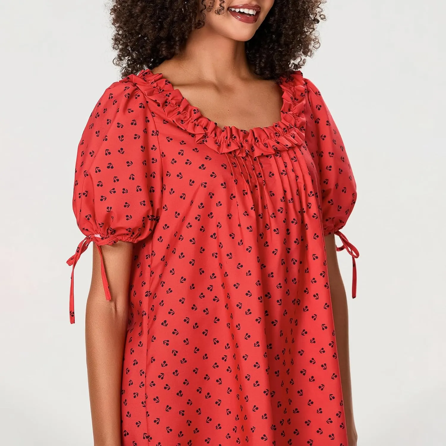 Faretumiya Women Puff Sleeve Mini Babydoll Dress Square Neck Flowy Ruffle A Line Smocked Short Dresses Cute Summer Sundress