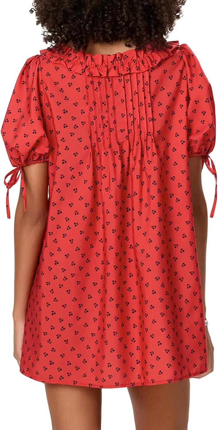 Faretumiya Women Puff Sleeve Mini Babydoll Dress Square Neck Flowy Ruffle A Line Smocked Short Dresses Cute Summer Sundress