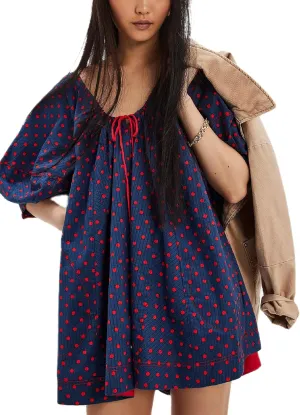 Faretumiya Women Puff Sleeve Mini Babydoll Dress Square Neck Flowy Ruffle A Line Smocked Short Dresses Cute Summer Sundress